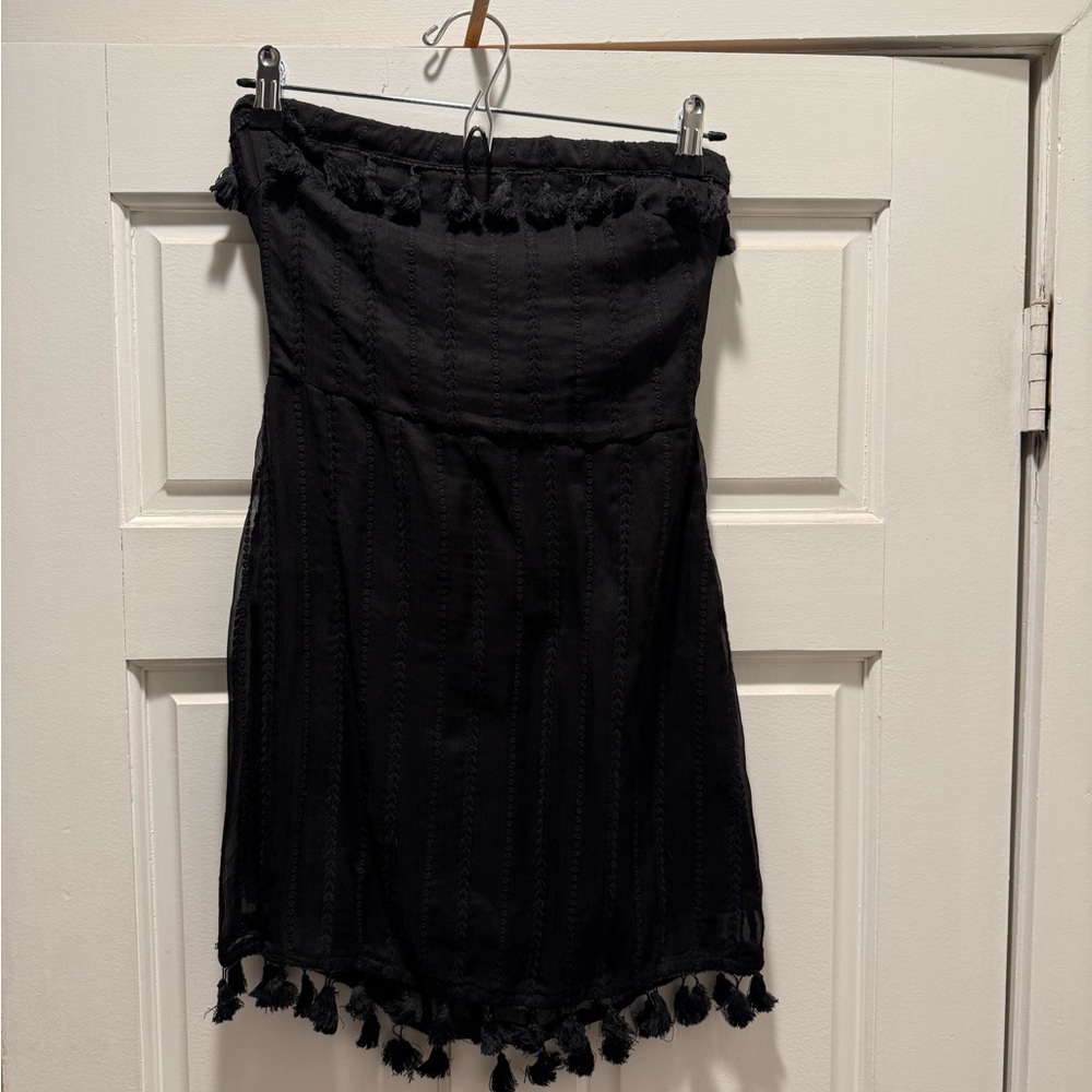 Wild Honey Black Strapless Dress with Tassels
